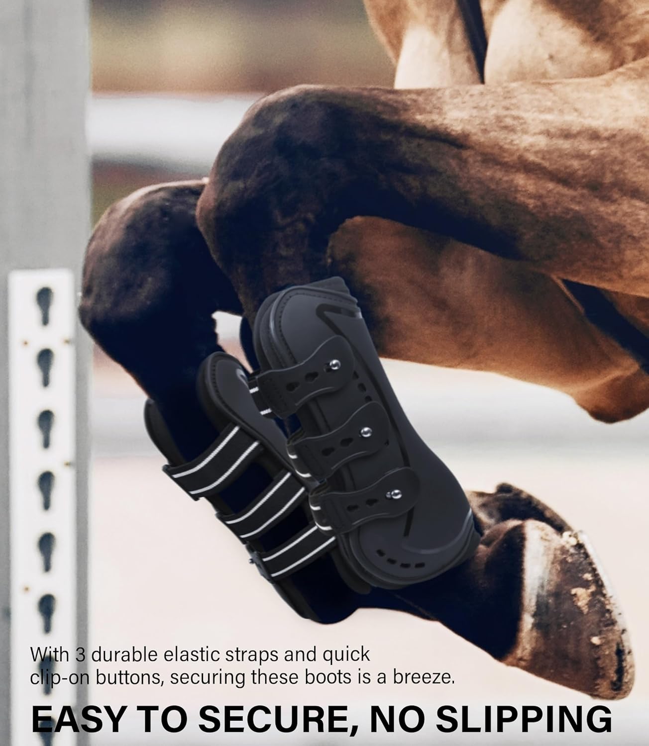 horse tendon boots, fetlock boots & open front boots for jumping, set of 4, horse protection leg guard, black, horse size large