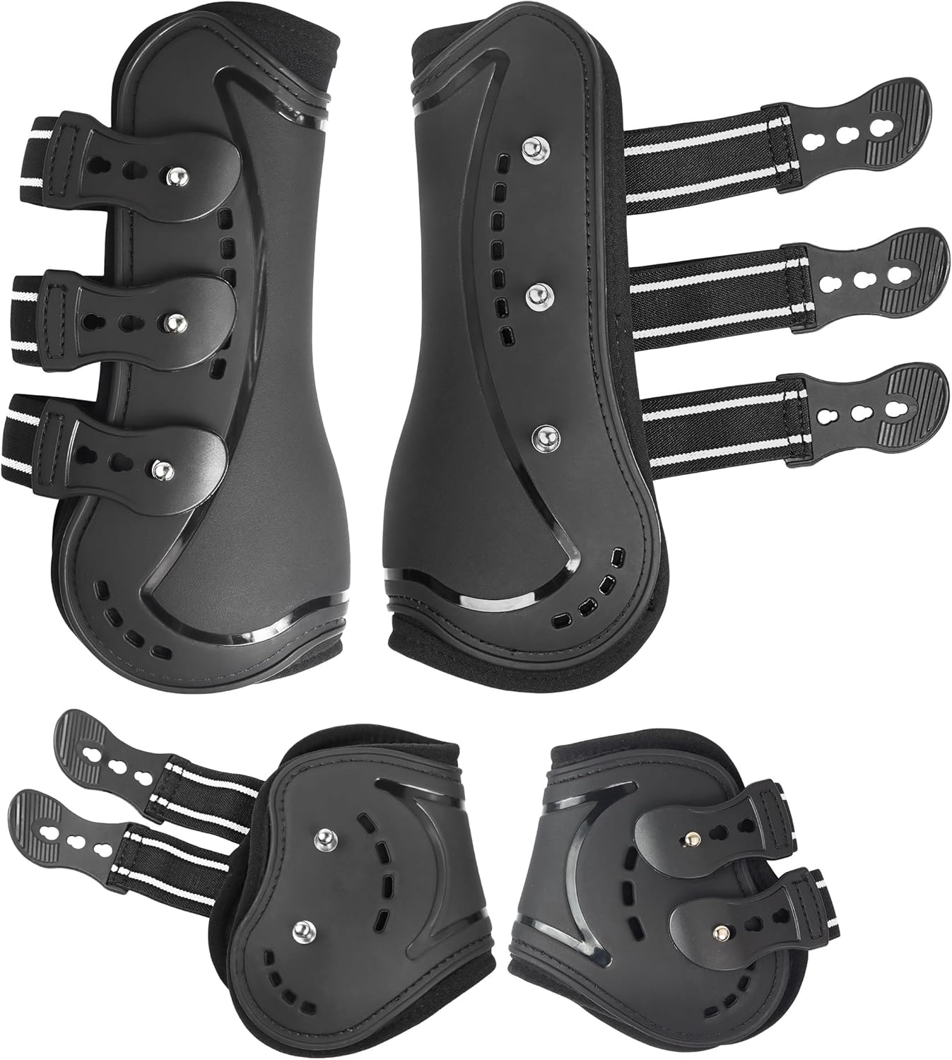 horse tendon boots, fetlock boots & open front boots for jumping, set of 4, horse protection leg guard, black, horse size large