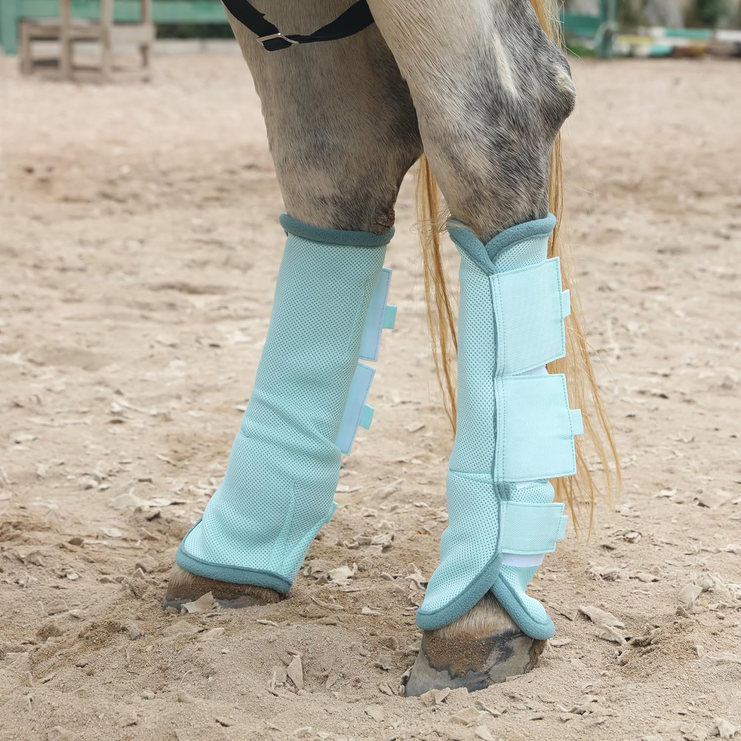 adjustable horse fly boots set of 4, equine leg protection reduce stomping, breathable mesh fly boots for horses, horse leggings leg guards
